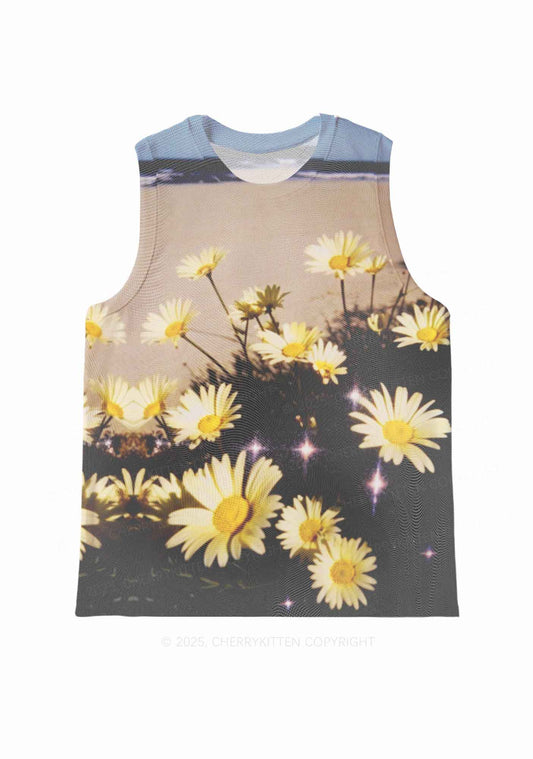 Yellow Daisy Y2K Mesh Muscle Tank Cherrykitten