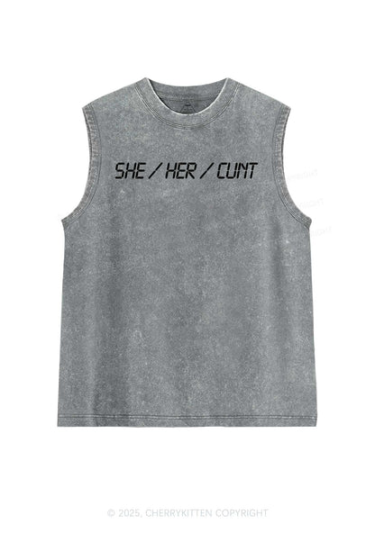 She Her Cxxt Y2K Washed Muscle Tank Cherrykitten