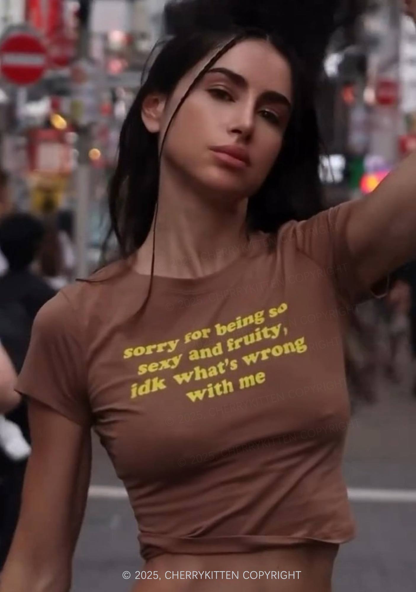 Sorry For Being So Fruity Y2K Baby Tee Cherrykitten