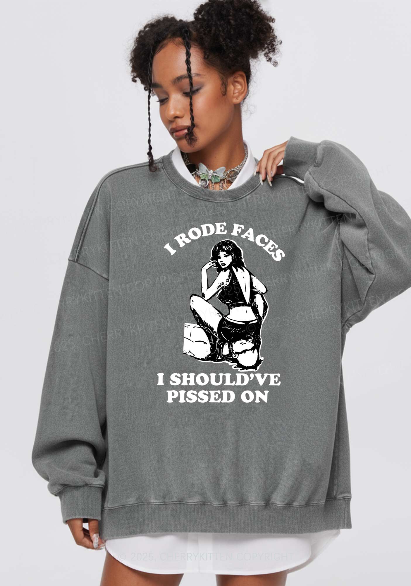 I Rode Faces Y2K Washed Sweatshirts Cherrykitten
