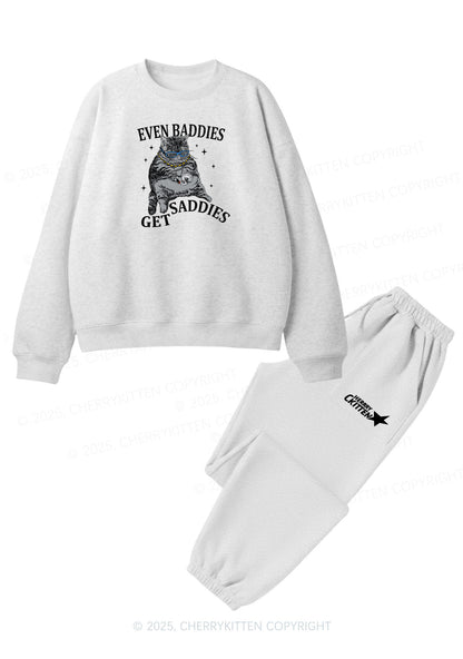 Even Baddies Get Saddies Y2K Fleece Sweatshirts Set Cherrykitten