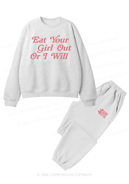 Eat Your Girl Out Pride Y2K Fleece Sweatshirts Set Cherrykitten