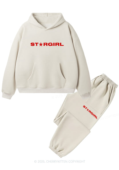 Red Stargirl Y2K Fleece Hoodie Set Cherrykitten