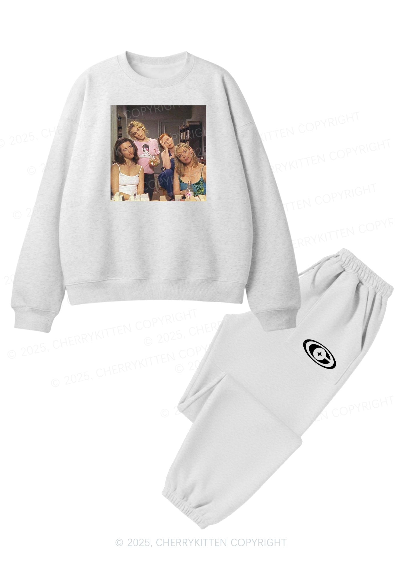 Girl Puzzled Y2K Fleece Sweatshirts Set Cherrykitten