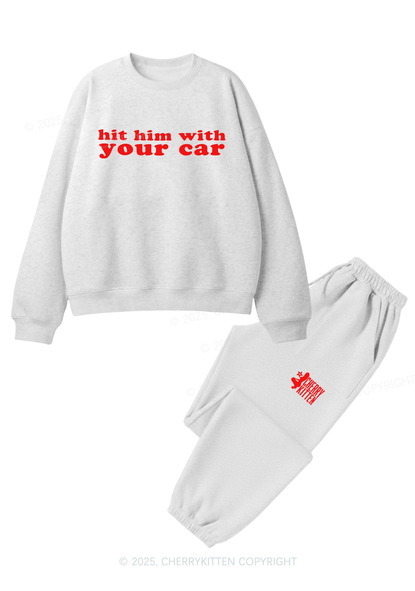 Hit Him Y2K Fleece Sweatshirts Set Cherrykitten