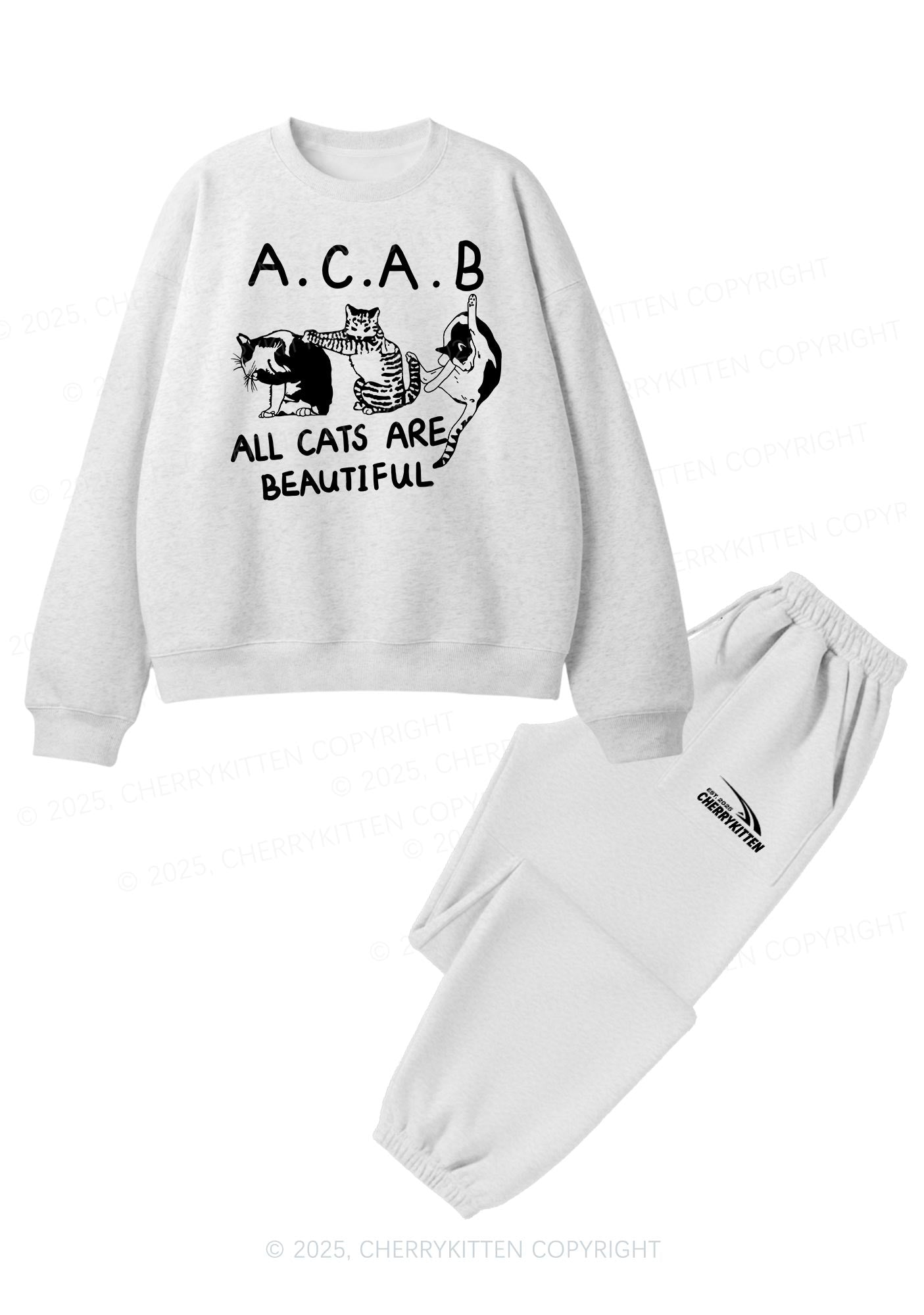 ACAB Cats Y2K Fleece Sweatshirts Set Cherrykitten