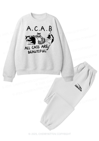 ACAB Cats Y2K Fleece Sweatshirts Set Cherrykitten
