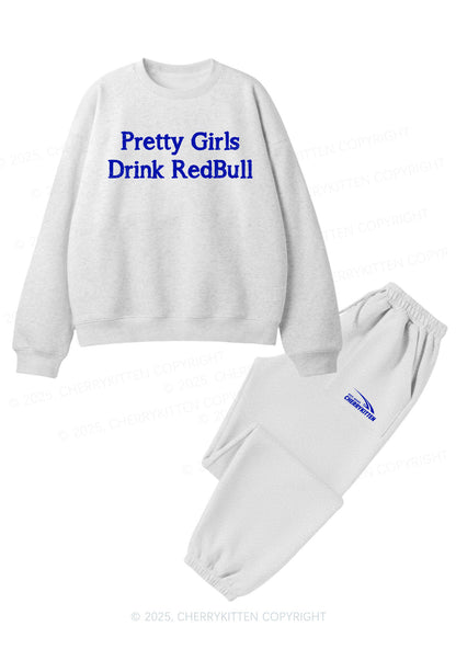 Pretty Girls Drink Red Y2K Fleece Sweatshirts Set Cherrykitten