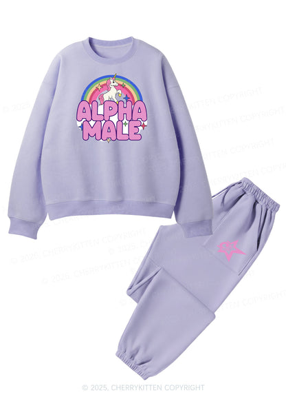 Rainbow Unicorn Alpha Male Y2K Fleece Sweatshirts Set Cherrykitten
