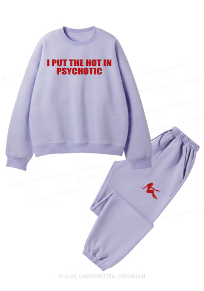 I Put The Hot In Psychotic Y2K Fleece Sweatshirts Set Cherrykitten
