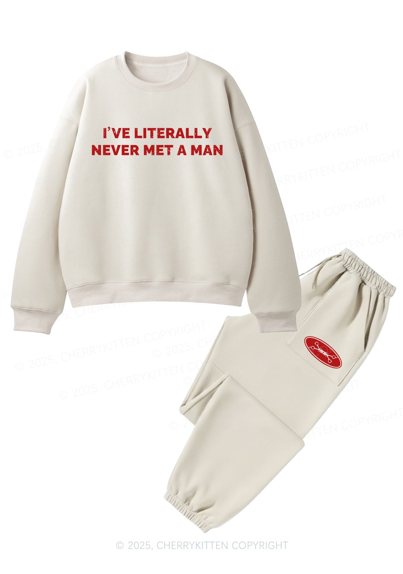 Never Met A Man Pride Y2K Fleece Sweatshirts Set Cherrykitten