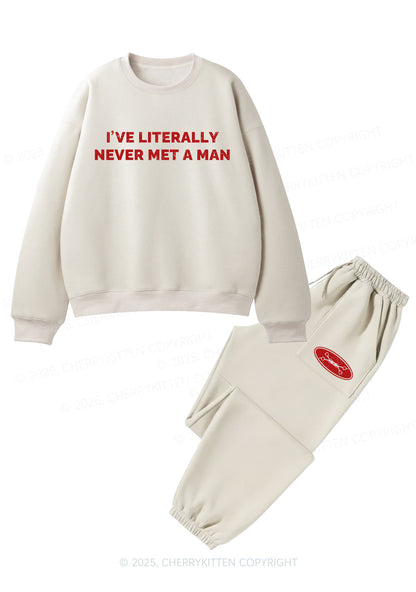 Never Met A Man Pride Y2K Fleece Sweatshirts Set Cherrykitten