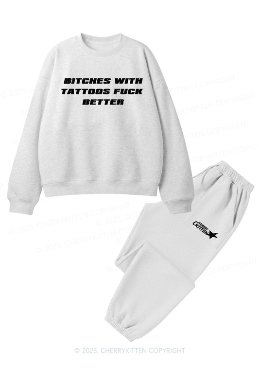 Bxxches With Tattoos Fxxk Better Y2K Fleece Sweatshirts Set Cherrykitten