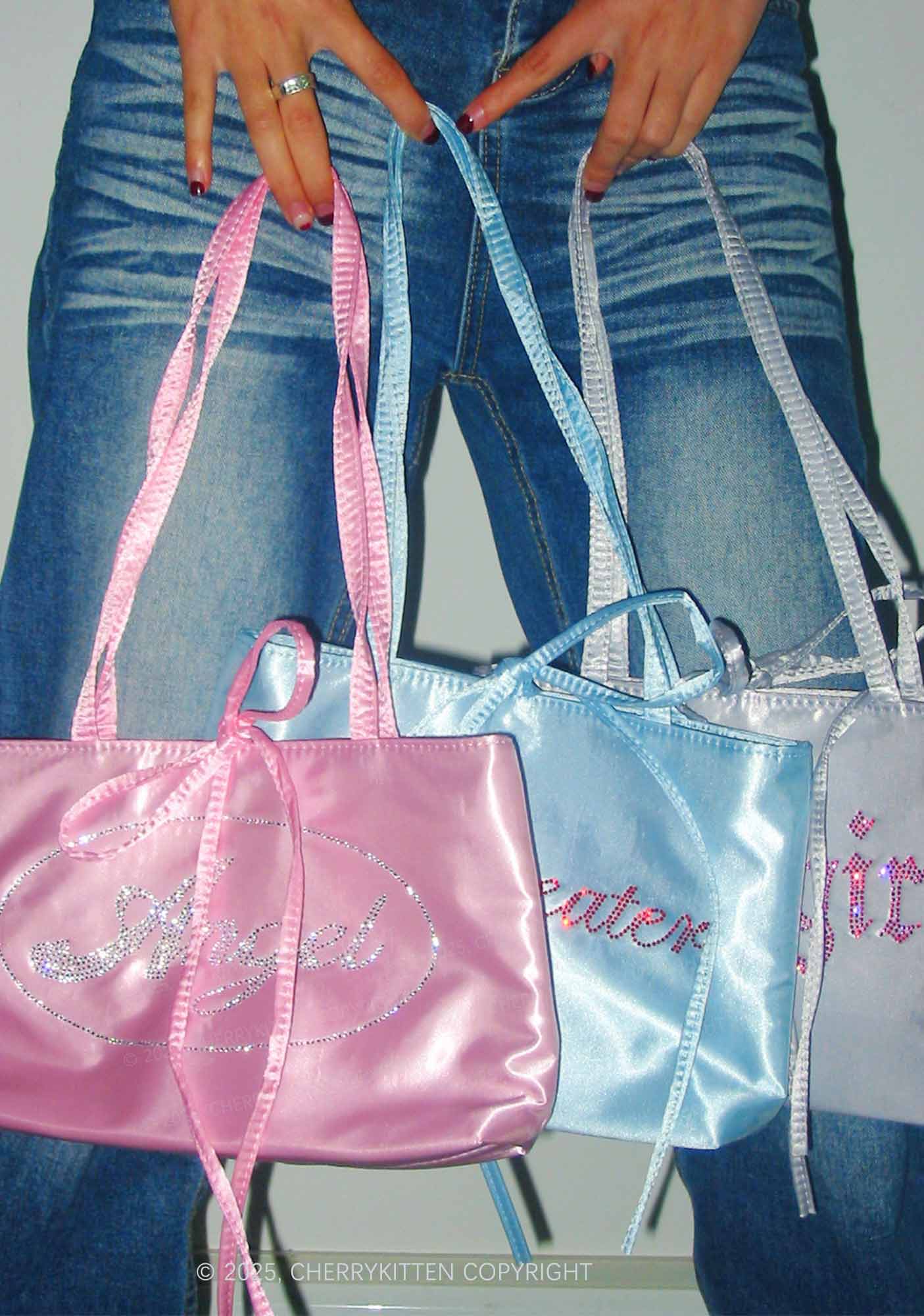 Rhinestone Angel Y2K Satin Bags Cherrykitten