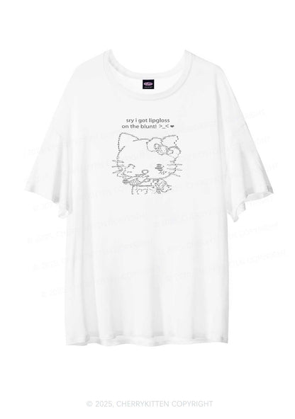Sorry About Lipgloss Y2K Sheer Boyfriend Tee Cherrykitten