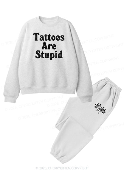 Tattoos Are Stupid Y2K Fleece Sweatshirts Set Cherrykitten