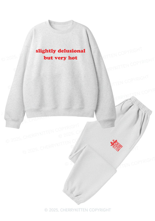 Slightly Delusional But Very Hot Y2K Fleece Sweatshirts Set Cherrykitten