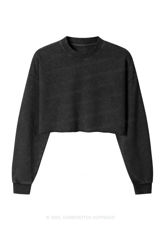 Plain Y2K Crop Washed Sweatshirts Cherrykitten