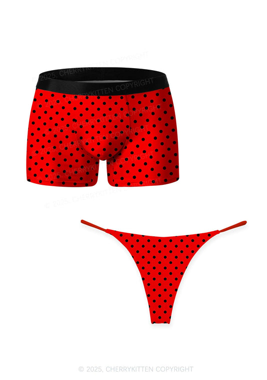 Black Dots On Red Valentine's Day Y2K Print Couples Boxer Thong Set Cherrykitten