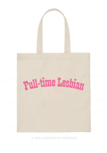 Full Time Lesbian Pride Y2K Canvas Tote Bag Cherrykitten