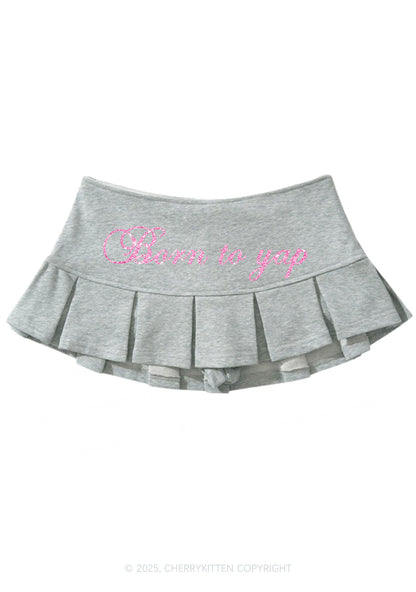 Glitter Born To Yap Y2K Mini Pleated Skirts Cherrykitten