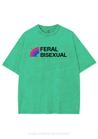 Feral Bisexual Pride Y2K Shirts Washed Tee Cherrykitten
