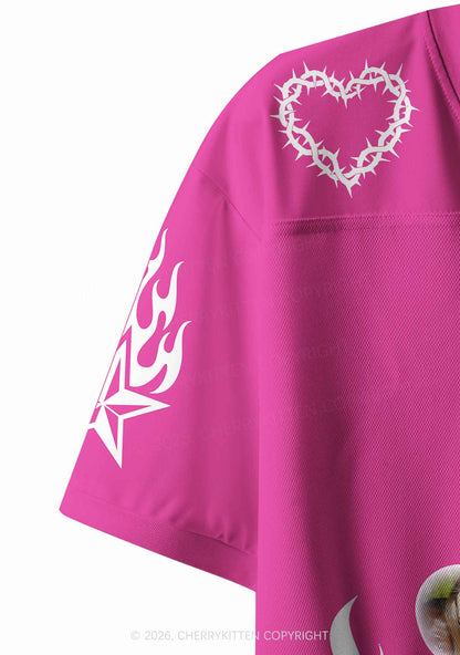 Hot Pink Custom GF BF Photo Y2K Crop Sport Jersey Shirts Cherrykitten