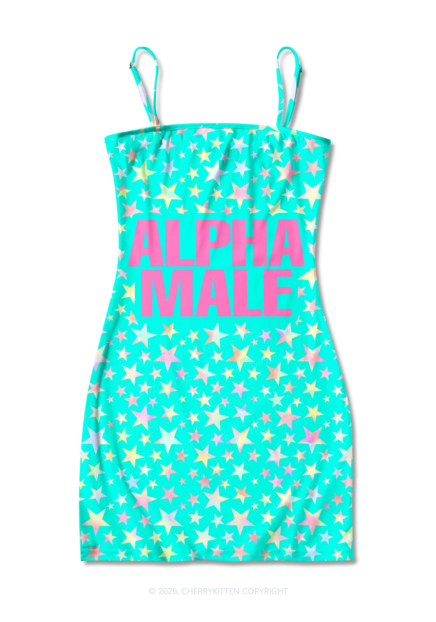 Blue Alpha Male Star Y2K Print Slip Dress Cherrykitten