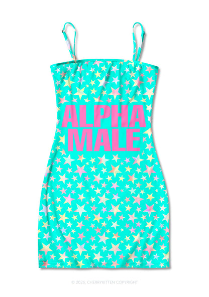 Blue Alpha Male Star Y2K Print Slip Dress Cherrykitten