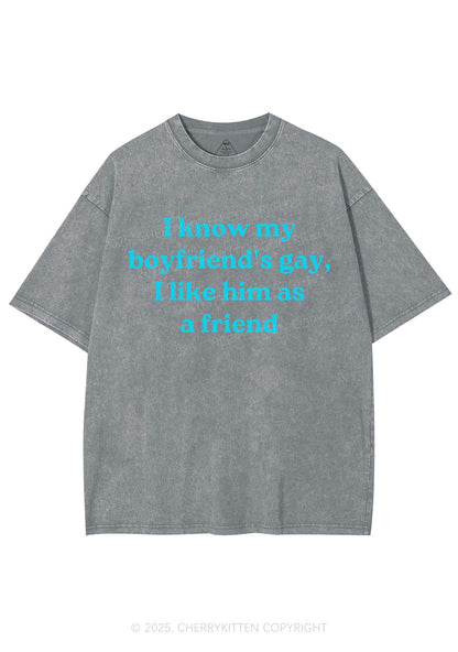 I Know My BF Is Gay Pride Y2K Shirts Washed Tee Cherrykitten