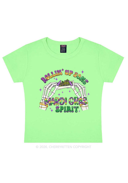 Rollin Up Mardi Gras Spirit Y2K Baby Tee Cherrykitten
