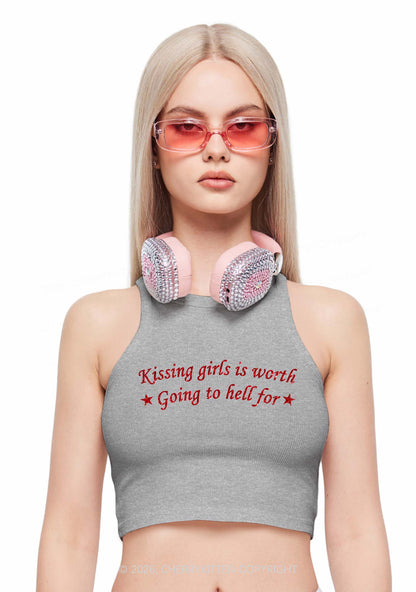 Glitter Kissing Girls is Worth Pride Y2K Crop Tank Top Cherrykitten