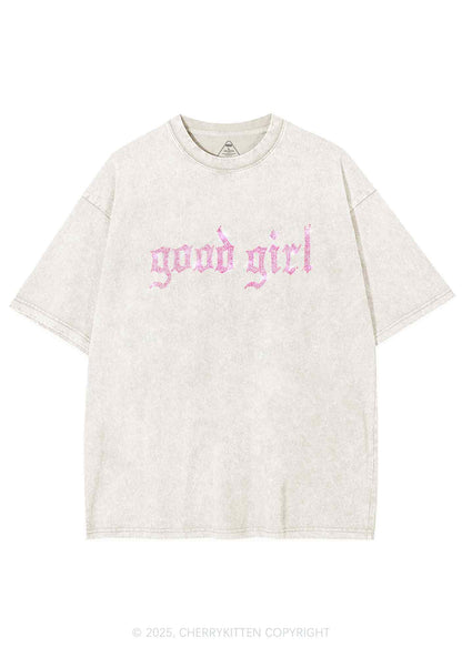 Rhinestone Good Girl Y2K Shirts Washed Tee Cherrykitten