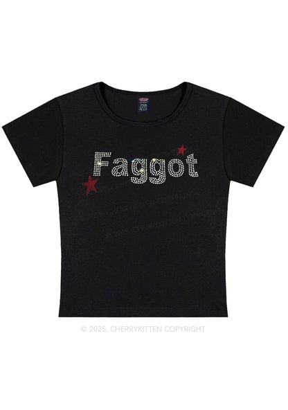 Rhinestone Faggot Pride Y2K Baby Tee Cherrykitten