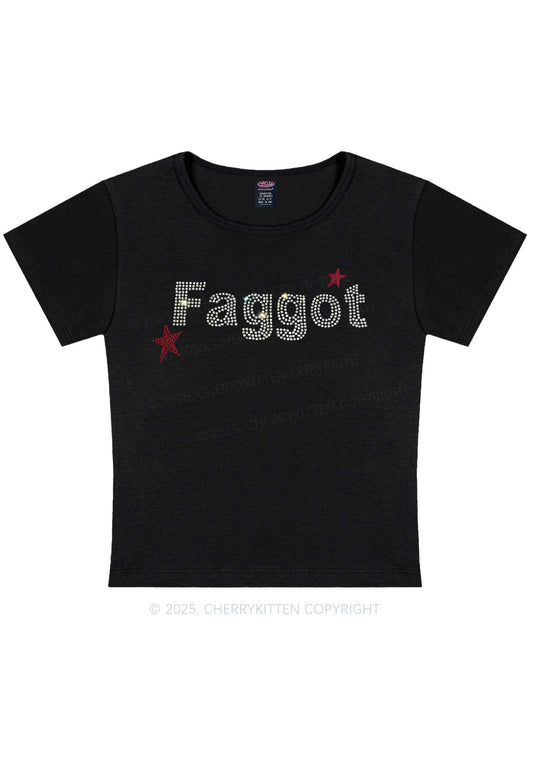 Rhinestone Faggot Pride Y2K Baby Tee Cherrykitten