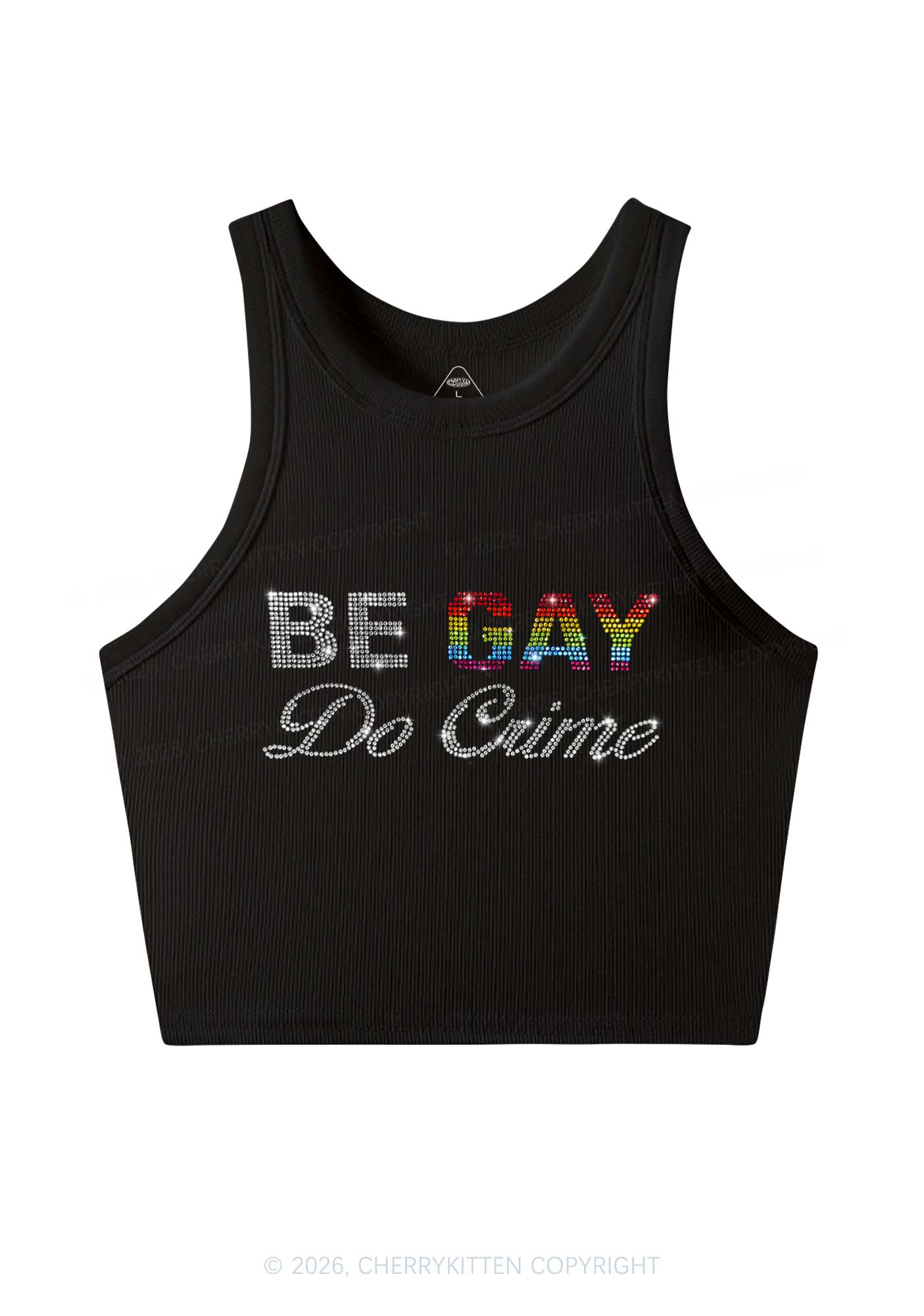 Rhinestone Be Gay Do Crime Pride Y2K Crop Tank Top Cherrykitten