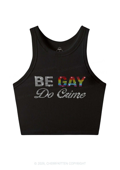 Rhinestone Be Gay Do Crime Pride Y2K Crop Tank Top Cherrykitten