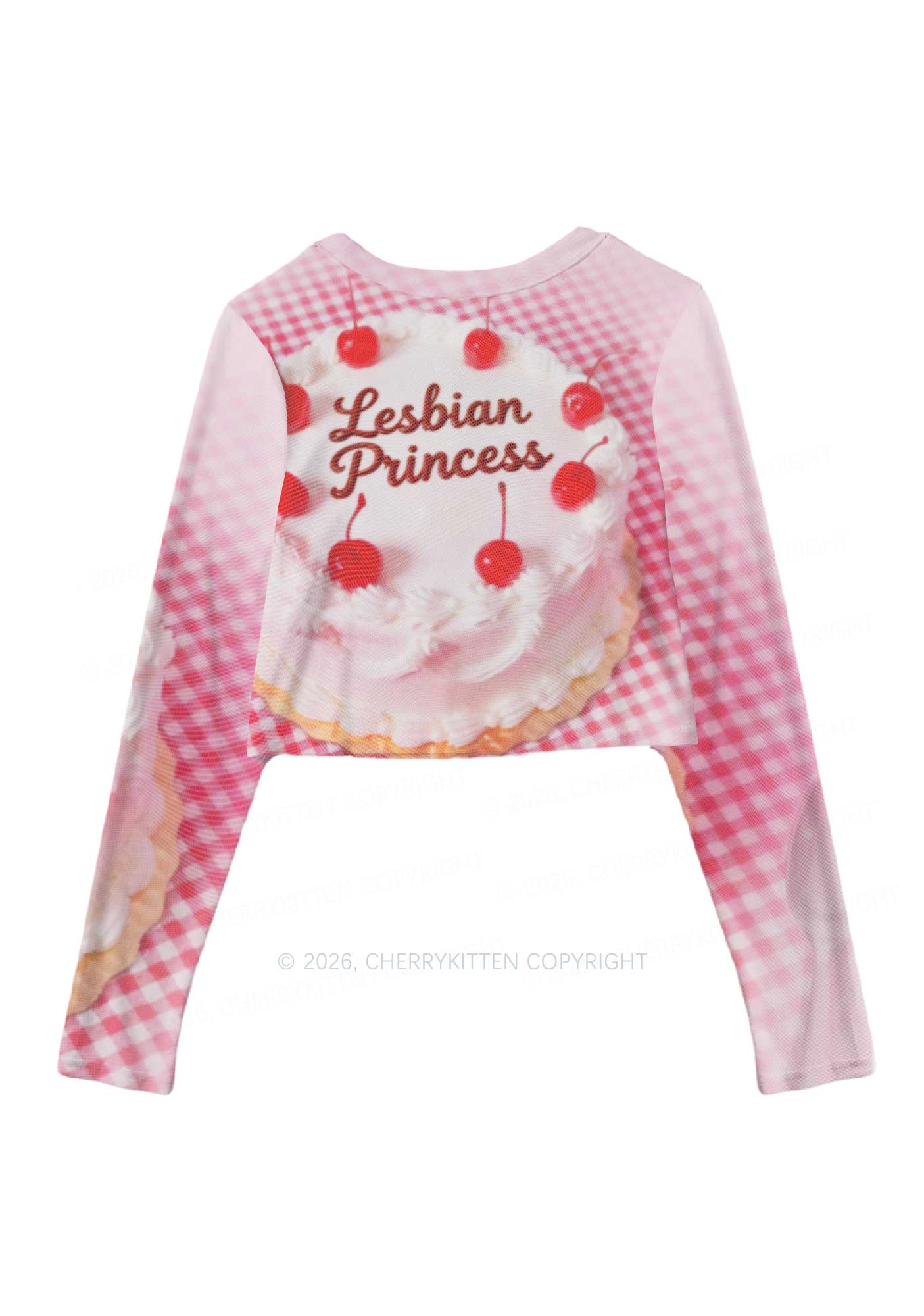 Blush Lesbian Princess Cake Pride Y2K Mesh Long Sleeve Crop Top Cherrykitten