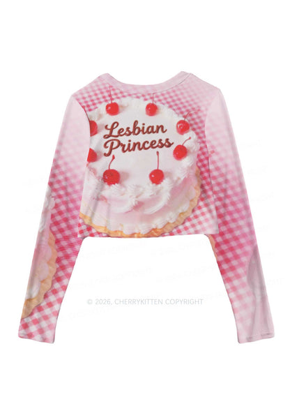Blush Lesbian Princess Cake Pride Y2K Mesh Long Sleeve Crop Top Cherrykitten