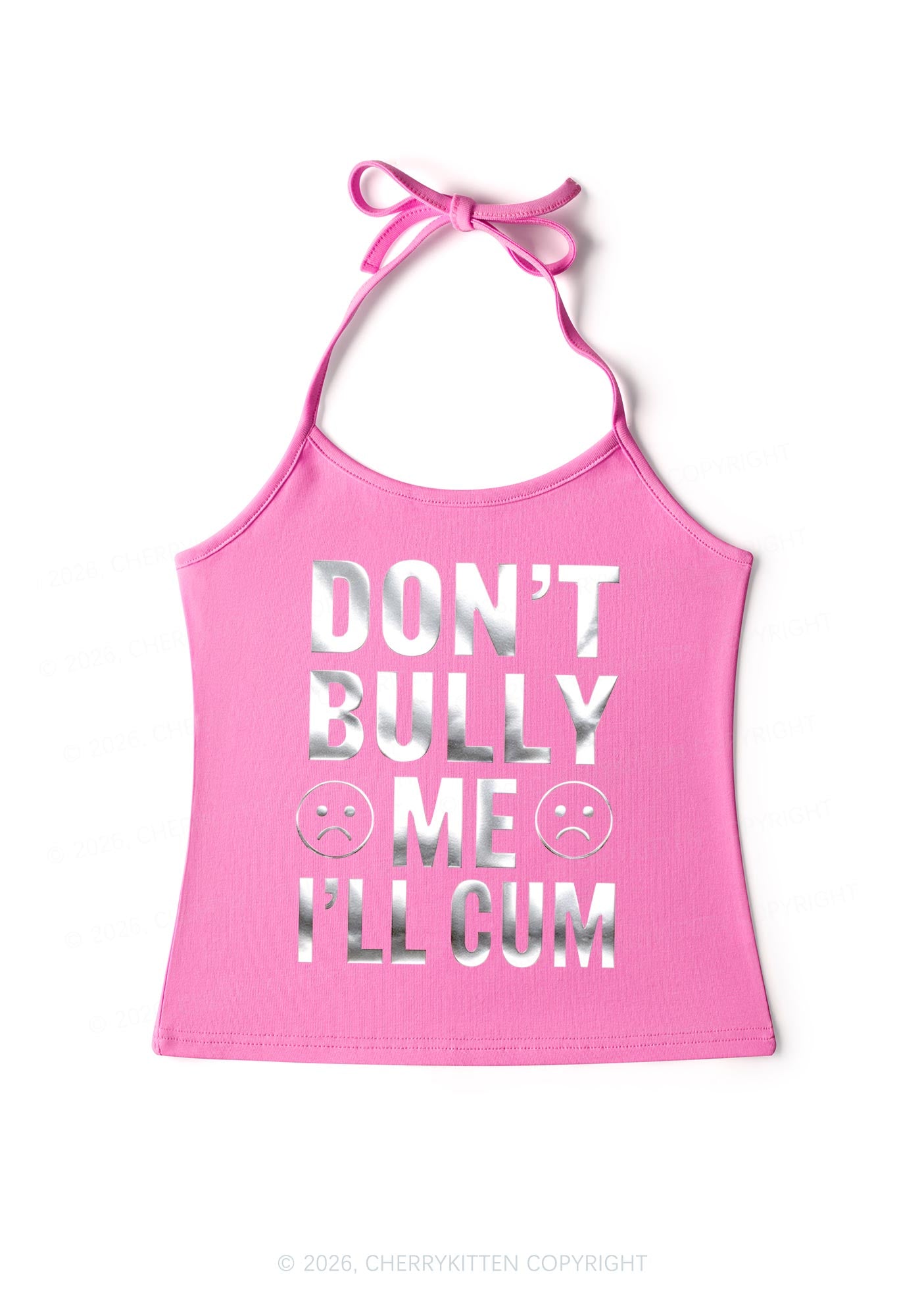 Dont Bully Me Silver Foil Printed Y2K Halter Neck Cami Cherrykitten