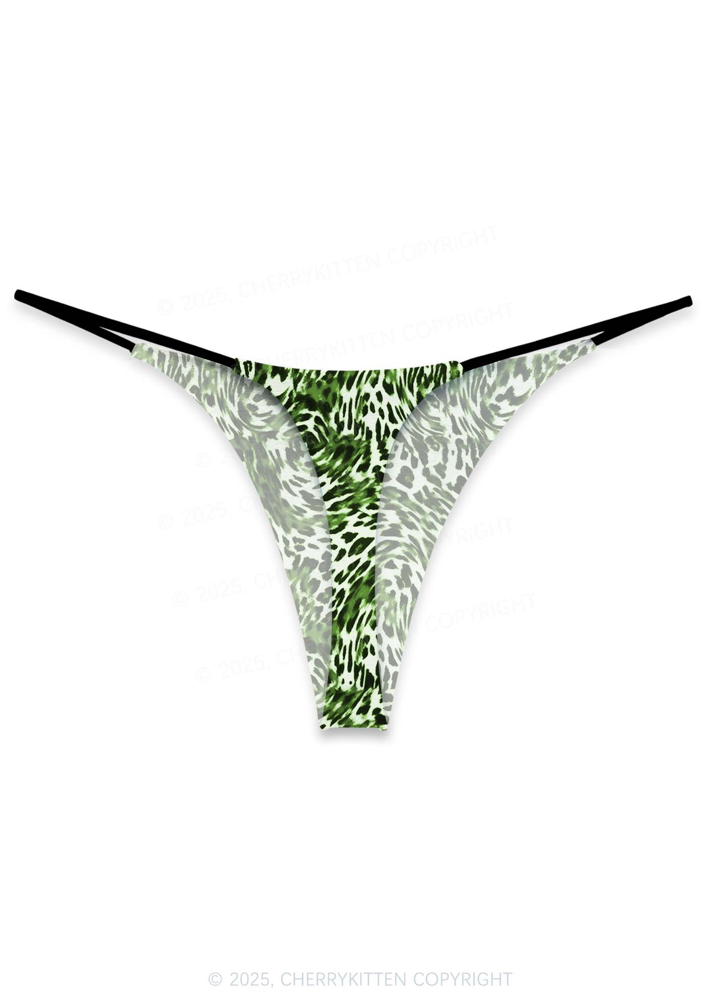 Retro Green Leopard St Patricks Y2K Print Bikini String Thong Cherrykitten