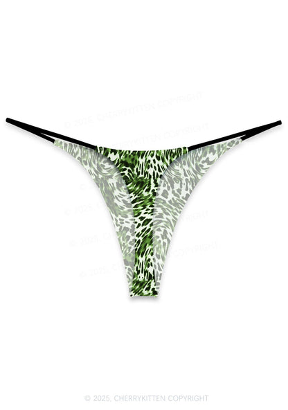 Retro Green Leopard St Patricks Y2K Print Bikini String Thong Cherrykitten