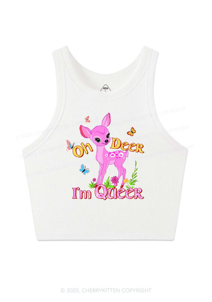 Oh Deer Im Queer Pride Y2K Crop Tank Top Cherrykitten