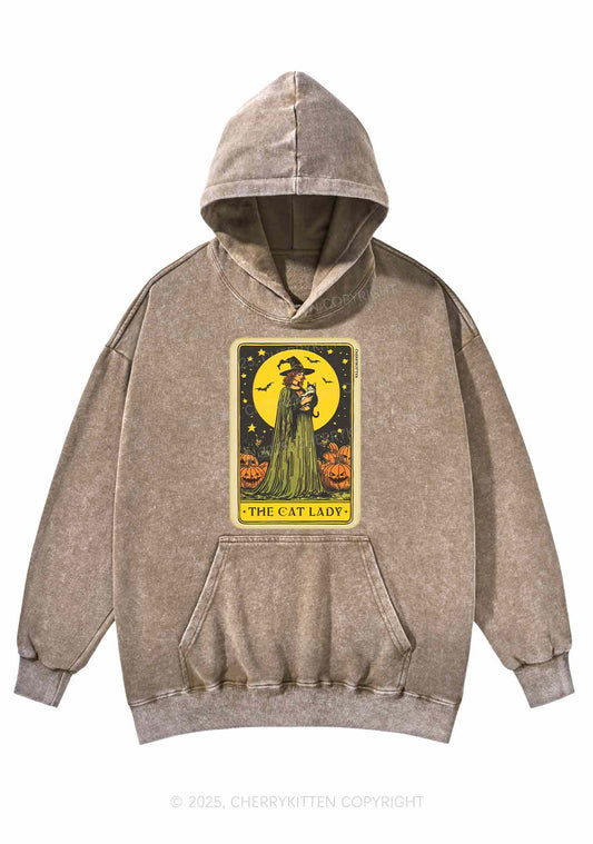 Halloween The Witch Cat Lady Y2K Washed Hoodie Cherrykitten