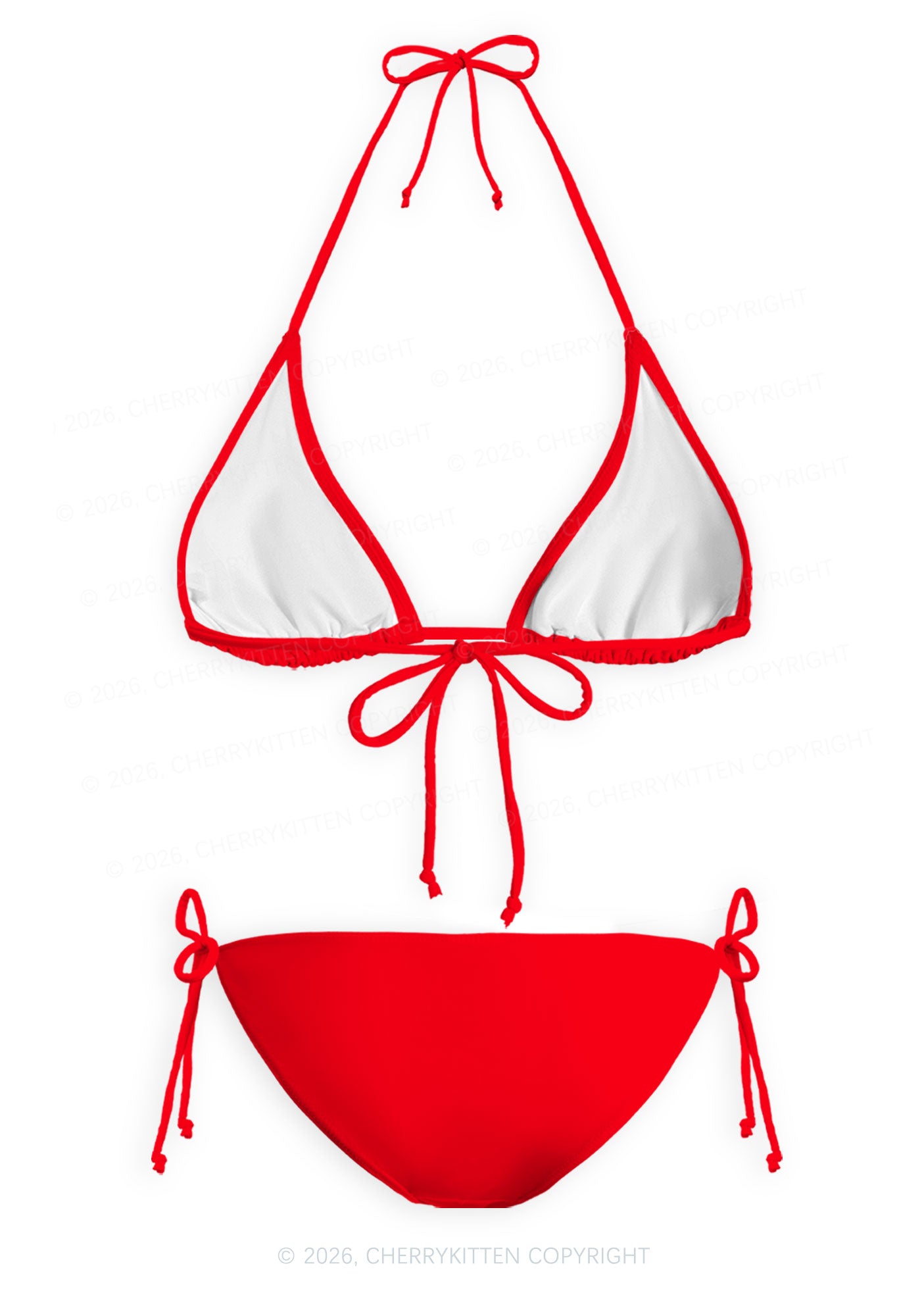 Red Plain Y2K Print Bikini Set Cherrykitten