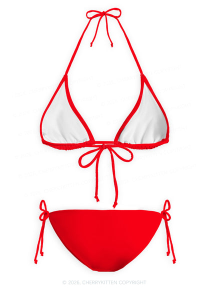 Red Plain Y2K Print Bikini Set Cherrykitten