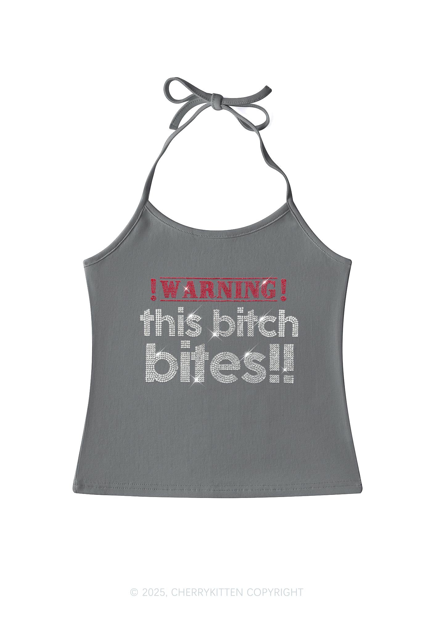 Rhinestone This Bxxch Bites Y2K Halter Neck Cami Cherrykitten