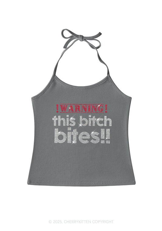 Rhinestone This Bxxch Bites Y2K Halter Neck Cami Cherrykitten
