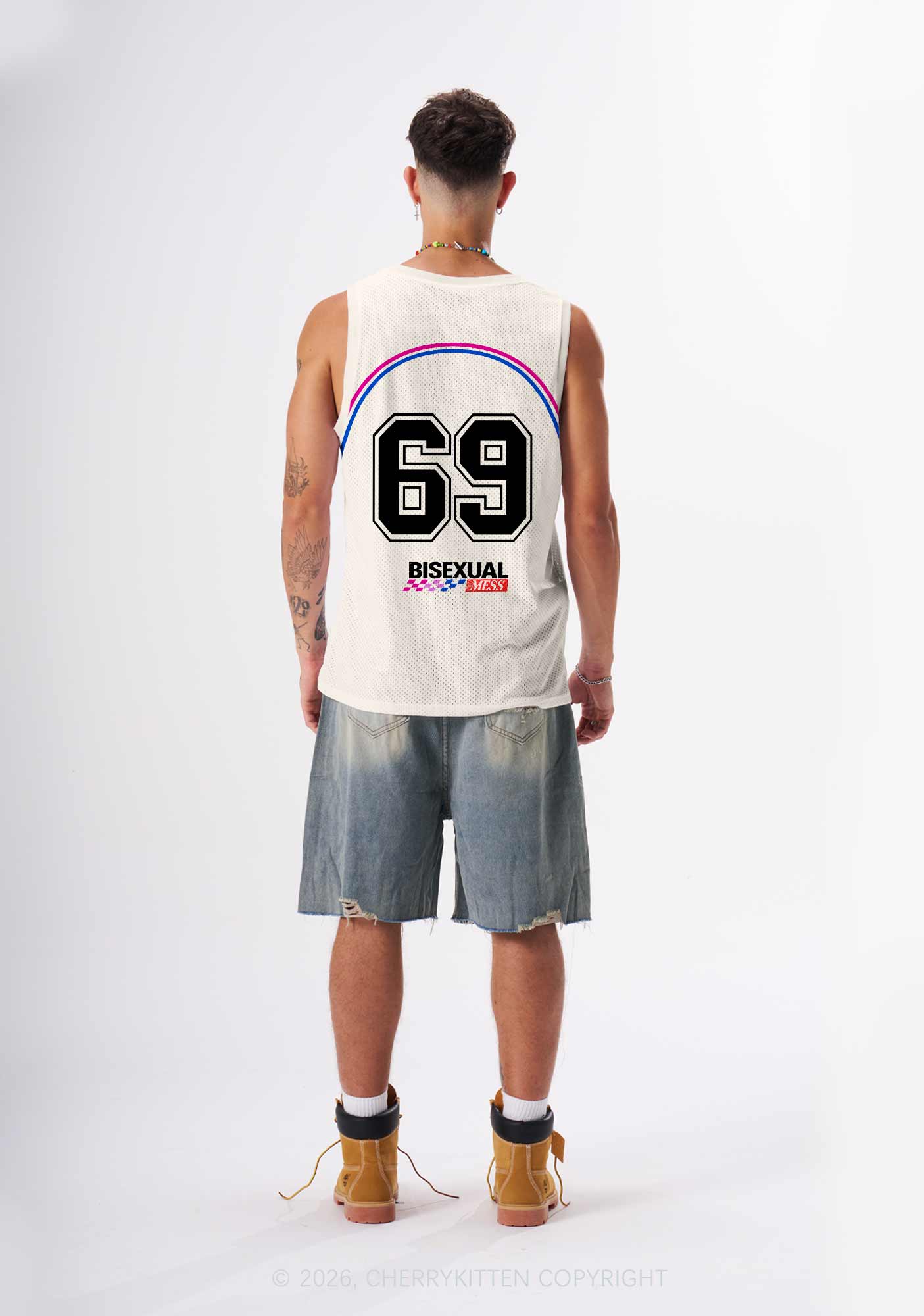 Creamy White Bisexual Mess Pride Y2K Sport Jersey Tank Cherrykitten