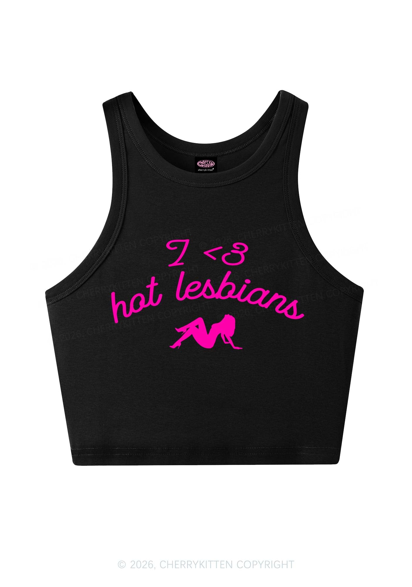 I Love Hot Lesbians Pride Y2K Crop Tank Top Cherrykitten